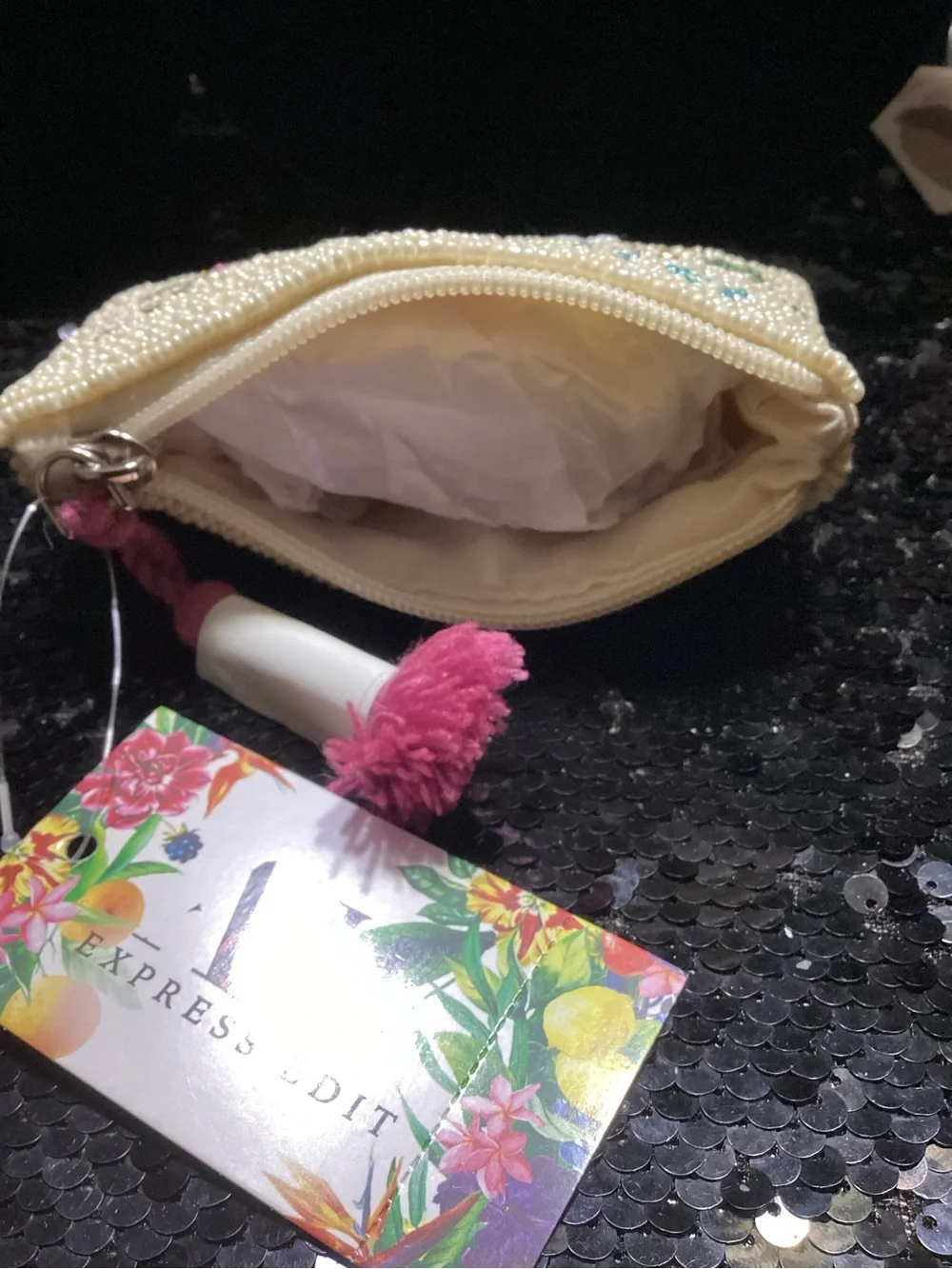 America and Beyond Beaded Floral Zip Wallet NWT